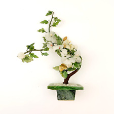 Vintage Jade Bonsai Tree Various Semi-Precious Stone Carved Flowers 11.5