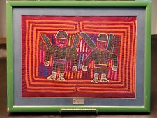 Mola Textile Folk Art Hand Stitched Air Panama Tag/Pin Framed Matted Art Vintage picture
