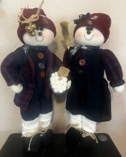Christmas Snowman Snowballs Broom Buttons Doll Figurine Freestanding Lot of 2 picture