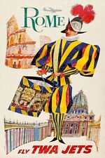 TWA Visit Rome 1960s Vintage Style Air Travel Poster - 16x24 picture