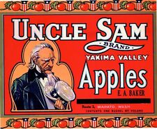 5 UNCLE SAM Brand Original Apple Fruit Crate Labels E.A. BAKER Wapato Washington picture