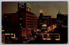 North Central Avenue Birds Eye View Nighttime Phoenix Arizona Old Cars Postcard picture