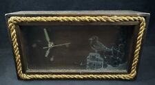 Vintage 1982 Bird Etched Glass Wooden Box Desk Clock by Condor picture