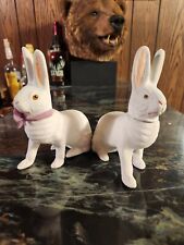 Paper Mache White German Bunnies Each Missing 1 Glass Eye Candy Dish Some Damage picture