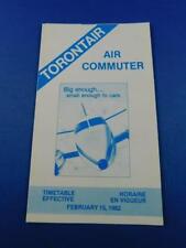 TORONTAIR AIRLINE TIMETABLE AIR COMMUTER SCHEDULE FLYER BROCHURE FEBRUARY 1982 picture