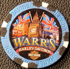WARR'S HD ~ ENGLAND (Metallic Blue Wide Print) Harley International Poker Chip picture