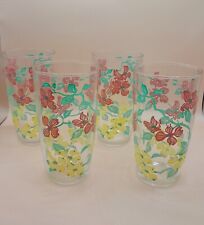Set Of 4 Vintage Hazel Atlas Pink Yellow Dogwood Flowes Drinking Glasses 1950s picture