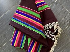 Colorful Vintage Southwest Wool Sarape Mexican Blanket Fringe 56”x 82” picture
