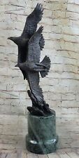 Two Bald Eagles Flying Sideways Bronze Metal Statue Sculpture Green Marble Base picture