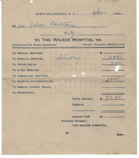 VINTAGE 1933 BILL FOR BABY DELIVERY $73 WILKES HOSPITAL NORTH, WILKESBORO, NC picture