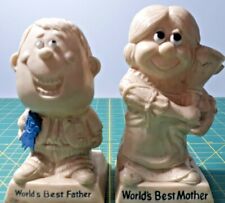 2 Vintage 1970 R & W Russ Berrie Co WORLD'S BEST FATHER & MOTHER Figurines picture