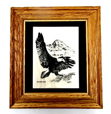Vintage Etching Bald Eagle Etched on Marble Kiana Alaska Mint Artist Bill Devine picture