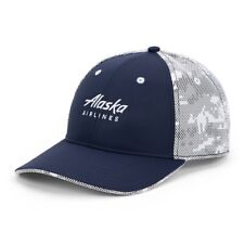 Alaska Airlines Navy White Embroidered Logo Adjustable Camo Baseball Cap Hat New picture