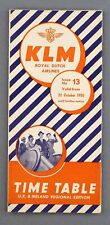 KLM TIMETABLE OCTOBER 1950 UK & IRELAND AIRLINE SCHEDULE ROYAL DUTCH AIRLINES picture