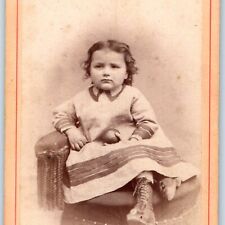 c1870s Harrisburg, PA Cute Little Girl w/ Apple CdV Photo Card Lerue Lemer H18 picture