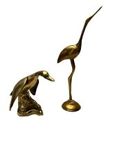 Vintage Pair Brass Crane Egret  Heron Bird Figurines 12” & 6” Korea & India picture