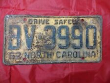 1962 North Carolina Passenger Car License Plate BV-3990 picture