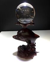 5A Natural Clear Quartz Gems Crystal Sphere Ball+Wooden Dolphin Stand Reiki Gift picture