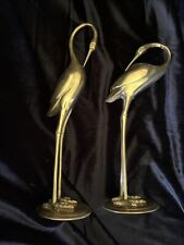 Pair  Vintage Ibis Sculpture Solid Brass Crane Heron Egret Figurines 12” & 10” picture
