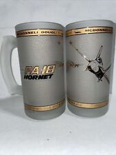 McDonnell Douglas~Glass Beer Mugs FA-18 Hornet Jets~Rare Pair picture