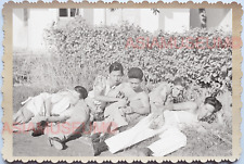 WW2 Group Topless Man Gay Garden Lying Army Worker Vintage Singapore Photo 18721 picture