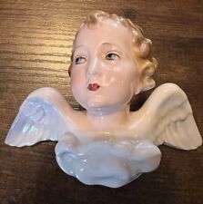 Vintage Keramos Austria Made Angel Bust Pastel Figurine Signed VTG Wall Relief picture