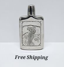 Vintage Prince Engraved Etched NUDE Women Metal Flask Screw Lid & Top Shot Glass picture