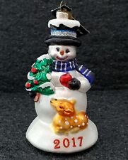 RADKO Celebrations Hand Blown Glass Christmas Ornament Snowman w/ Deer New 2017 picture