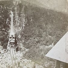 Antique 1870s Mt Washington Railway Train Station Stereoview Photo Card V1989 picture