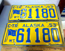 Alaska License Plate 1953 issue set of 2 plates, C-TR wt 61180, hard to find set picture