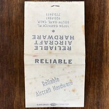 Vintage Matchbook Reliable Aircraft Hardware South Gate CA Matches Unstruck picture