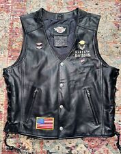 Harley-Davidson “Ride Free” Flames On Back  Men’s Black Leather Vest Size Large picture