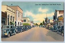 Lake Worth Florida Postcard Lake Ave. Looking East Classic Cars Exterior c1940 picture