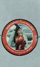 RARE NORTHWEST ORIENT AIRLINES PINUP BABE PORCELAIN GAS OIL AVIATION PUMP SIGN picture