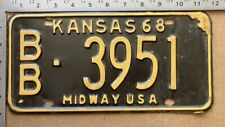 1968 Kansas license plate BB 3951 YOM DMV Bourbon Ford Chevy Dodge BB40 picture