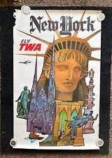 1960 Fly TWA New York City Vintage Travel Poster, Original Travel Poster, Vinta picture