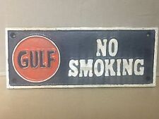 ~~~~Cast iron GULF NO SMOKING gasoline sign motor oil pump plates ~~~~~ C3 picture