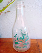 VINTAGE GRAF'S DAIRY QT ACL PRYO MILK BOTTLE BABY'S TINY TUMMY IS FULL UP picture