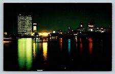 Night View of NEW ORLEANS Skyline in Louisiana Vintage Postcard 0655 picture