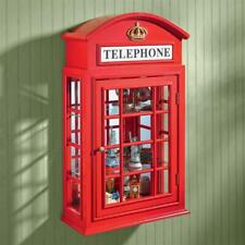 British Classic Gold Crown Red Phone Booth Curio Wall Cabinet Removable Shelves picture