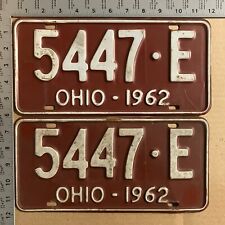 1962 Ohio license plate pair 5447-E YOM DMV clear Ford Chevy Dodge 2863 picture