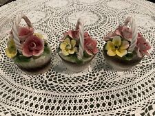 Vintage Capodimonte Braided Baskets Pink & Yellow Roses/Flowers (Set of 3) picture