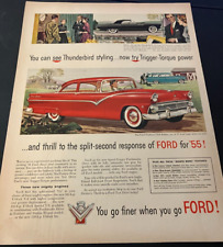 Red 1955 Ford Fairlane Club Sedan - Vintage Original Color Print Ad / Wall Art picture