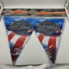 Lot of 2 New Harley Davidson Patriotic Flag Banner Pennant String 11 In x 4 Yds picture
