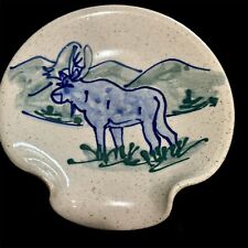 Great Bay Pottery Moose Design Spoon Rest Bowl Dish Signed Stoneware Made In USA picture