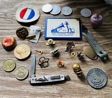 Vintage JUNK DRAWER Metal LOT Knife Military Tokens Victor Talking Girl Scouts picture