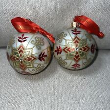 Set Of Two Waterford Heirlooms Red Gold Design  Christmas Bulb Ornaments picture