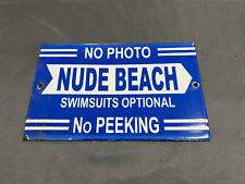 PORCELIAN NUDE BEACH ENAMEL SIGN SIZE 8X5 INCHES picture