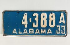 1933 Alabama License Plate ALPCA 4-388A Garage Decor CONSIGNMENT picture