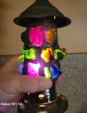 Antique Arts & Crafts Folk Art Lamp Railroad Lantern Style Colored Glass UNUSUAL picture